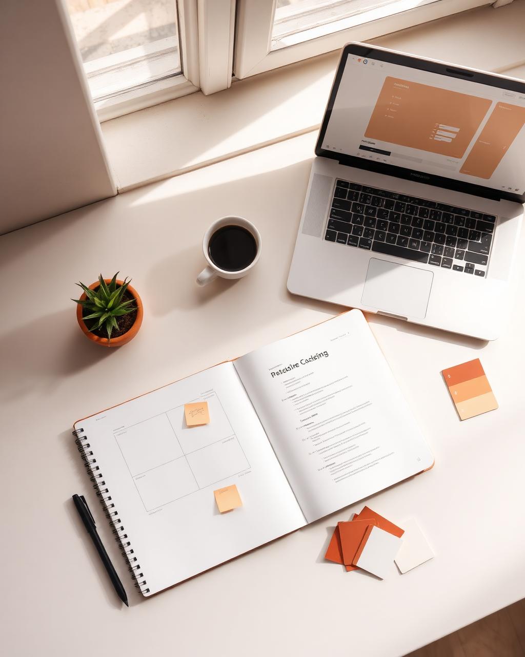 Design story thumbnail showing a designer's workspace with wireframes and a laptop