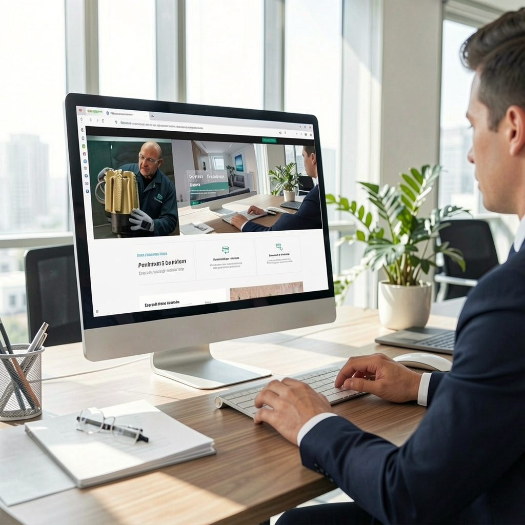 Baker Hughes enterprise website displayed on a desktop monitor in a modern office setting.