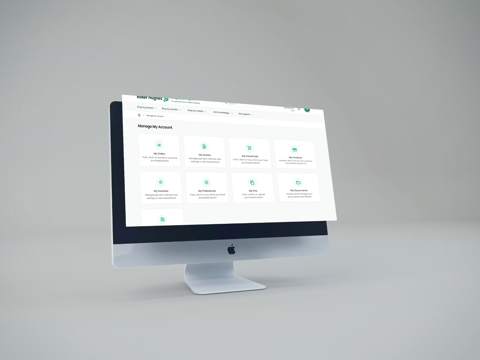 Baker Hughes Manage My Account dashboard shown on an iMac.